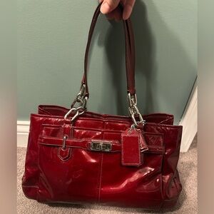 Vintage Coach patent blood red leather shoulder bag